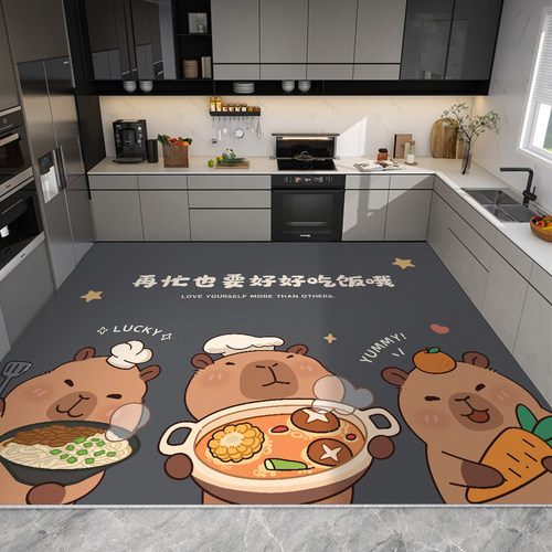厨房地垫满铺卡通防水防油可擦免洗地毯脚垫垫子pvc耐脏家用定制 - 图0