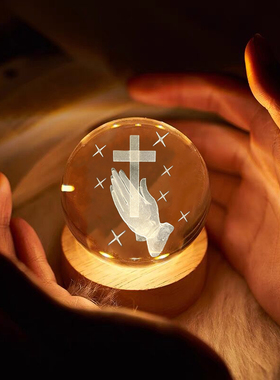 十字架水晶球摆件 创意欧式卧室小夜灯玄关酒柜电视柜装饰品 摆饰