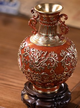 朱炳仁铜 福庆连绵瓶新款插花花瓶家居装饰摆件创意花器