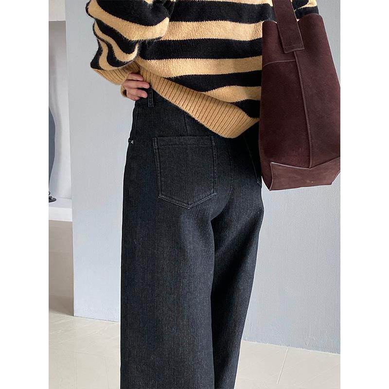 江左 新晋裤王 加绒直筒黑色高腰显瘦九分牛仔裤女冬百搭裤子6132,淘宝优惠券,粉丝福利购,淘宝优惠卷