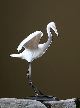 龙器创意陶瓷白鹤摆件办公室客厅玄关博古架酒柜R软装饰工艺品摆