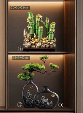 新中式禅意d博古架装饰品山水花瓶摆件客厅酒柜家居江山花瓶工艺