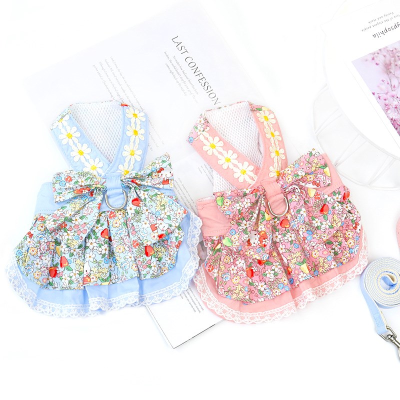 新品狗狗背心式狗狗牵引绳宠物胸背带中小型犬猫咪透气裙子遛猫绳 - 图2