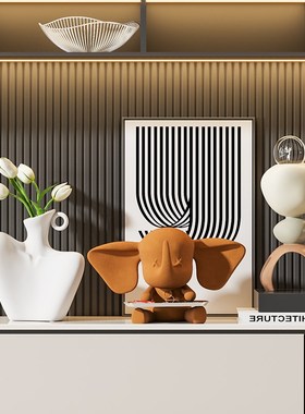 轻奢客厅入户鞋柜玄关摆件家居钥匙收纳小飞象托盘装饰高级感