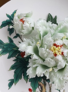 陶瓷牡丹花挂e盘客厅电视柜酒柜博古架装饰品中式摆件乔迁新居礼