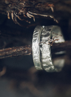 原创简约肌理925银饰情侣对戒复古简H约百搭戒指男士潮个性指环女