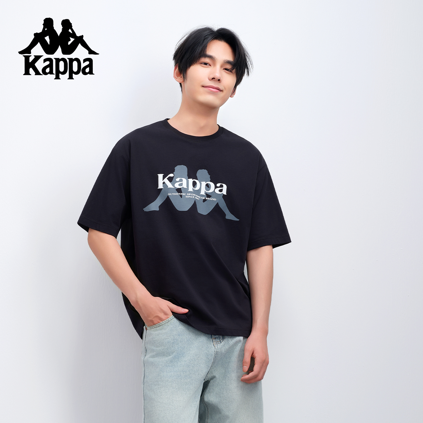Kappa卡帕短袖T恤女2025夏新品情侣款宽松休闲运动半袖潮流上衣男 - 图1