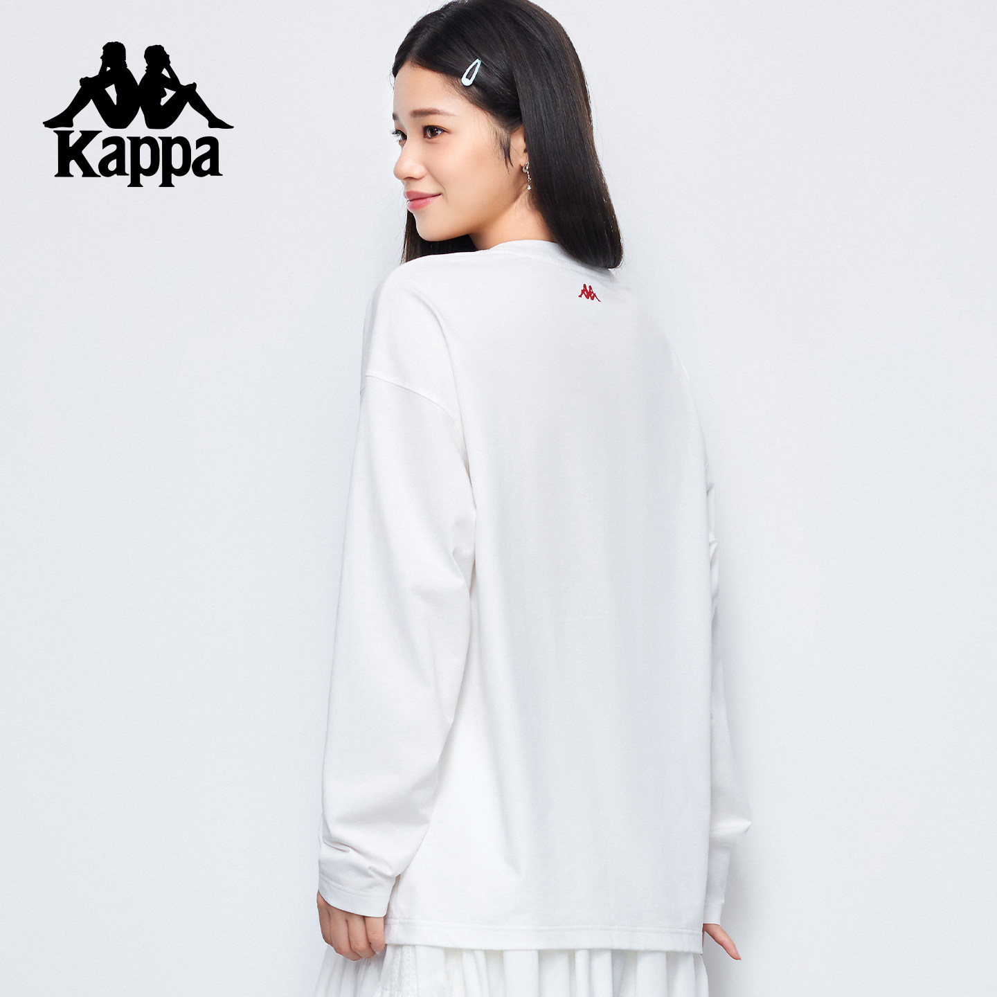 Kappa卡帕 秋冬新款猫咪印花卫衣女生款白色圆领长袖百搭休闲上衣,淘宝优惠券,粉丝福利购,淘宝优惠卷