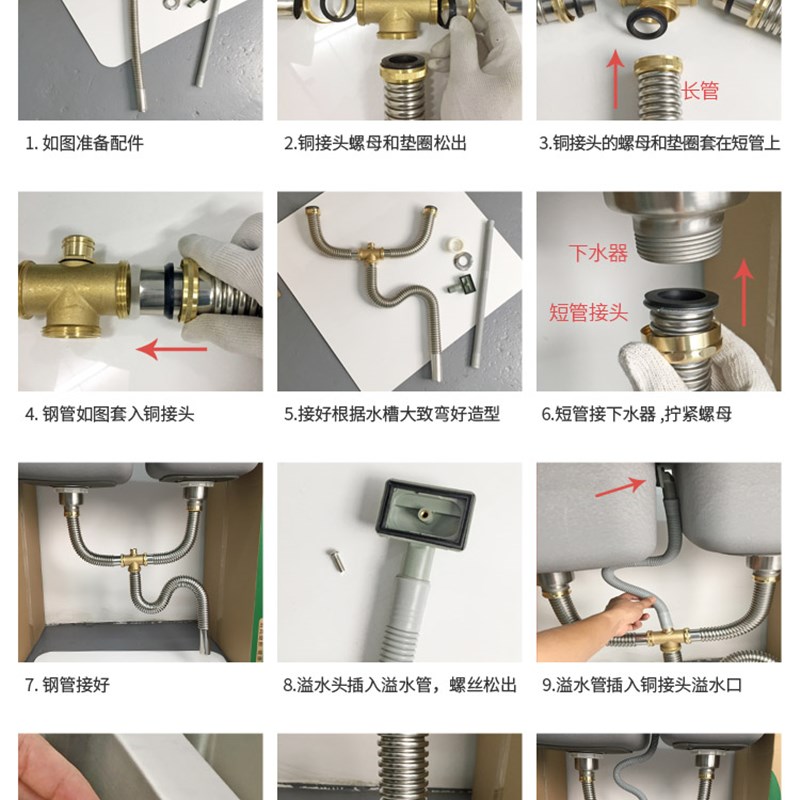 双盆不锈钢管厨房双槽下水器配件套装洗水池菜盆排水管洗碗池防臭 - 图1