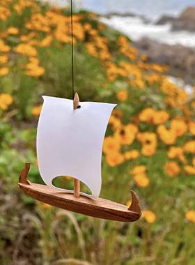 丹麦帆船木雕装饰动态平衡吊饰柚木装饰品室内背景墙壁挂摆件