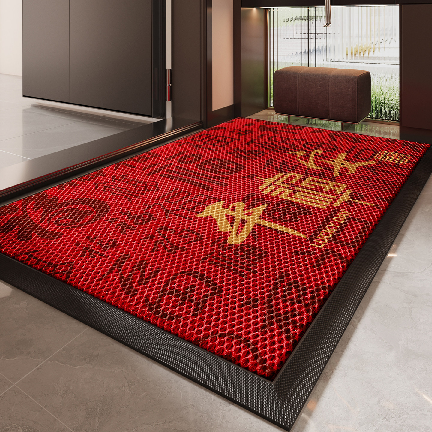 入户门地垫喜庆家用防滑脚垫红色高级感耐脏除尘免洗地毯玄关门垫,淘宝优惠券,粉丝福利购,淘宝优惠卷