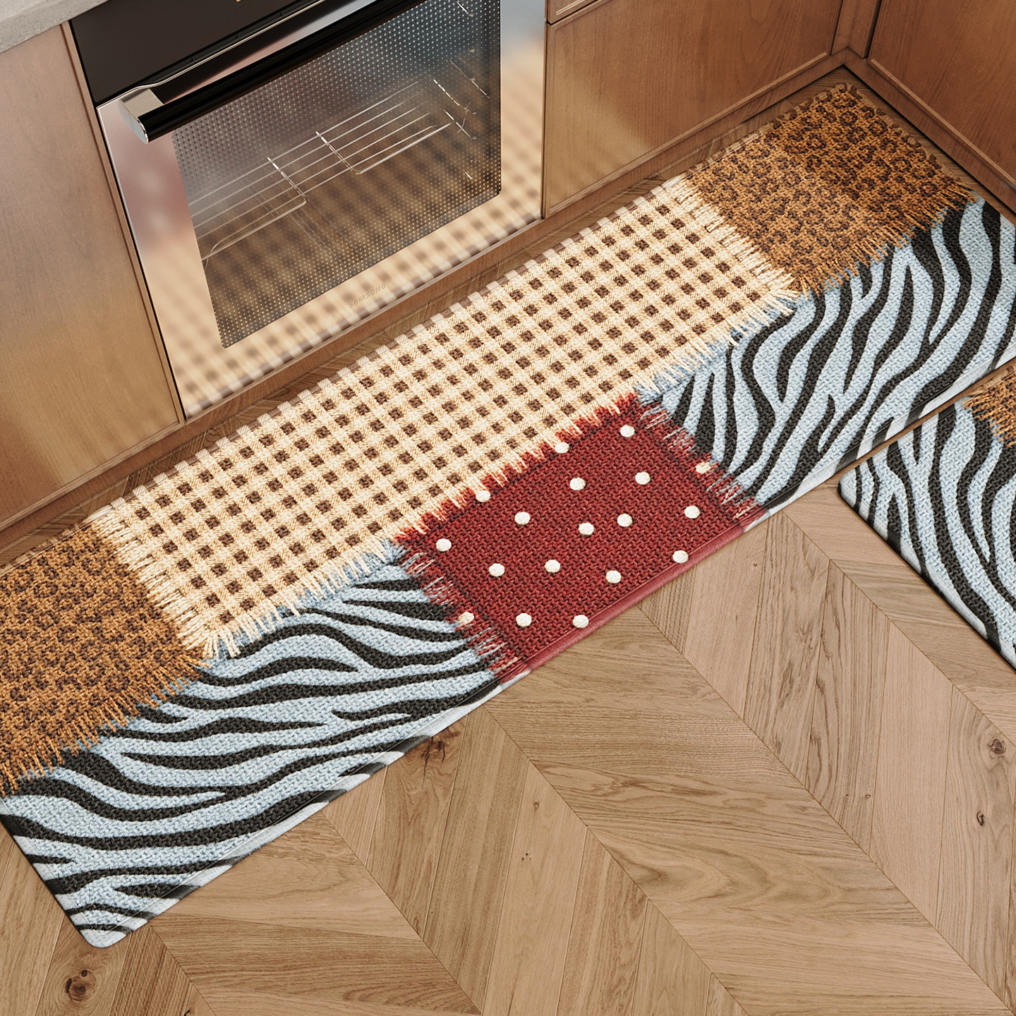 Kitchen floor mat absorbs water and oil, non-slip imitation linen woven floor mat, long strip carpet, stain-resistant, no-wash, wipeable and moisture-proof mat