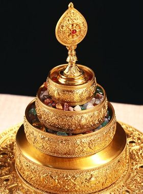 纯铜曼扎盘日月轮八吉祥曼扎供修曼茶罗藏式修盘雕花全套修曼达盘