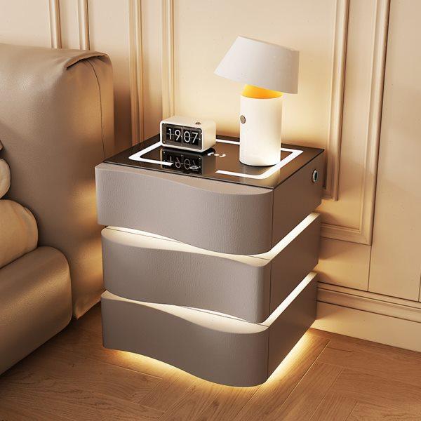 三抽智能床头柜创意家用简约现代多功能卧室带感应灯高级感床边柜,淘宝优惠券,粉丝福利购,淘宝优惠卷