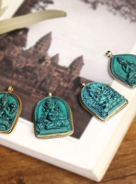 尼泊尔手工个性首饰品仿绿松石释迦摩尼象神吊坠复古文艺棉麻情侣