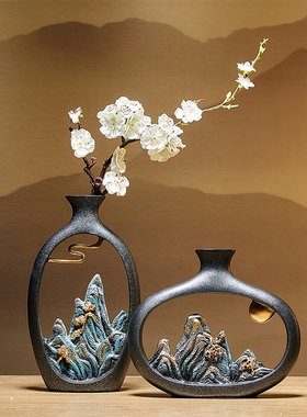新中式禅意花瓶摆件插花客v厅酒柜电视柜博古架装饰办公室茶室摆