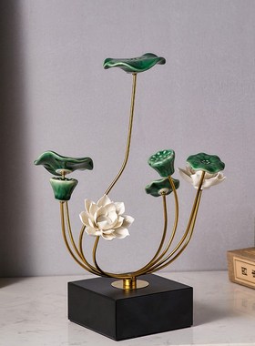 新中式荷花摆件玄关客厅茶几书房卧室乔迁新O居礼品办公室高级装