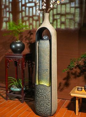 室内玄关落地装饰流水生财摆件循环水电视柜旁茶室落地中式造景