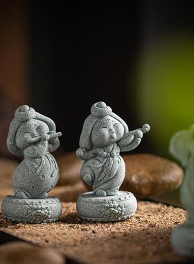 新中式唐仕女竖琴笛子乐器茶宠摆件鱼缸造景盆栽景观客厅桌面装饰