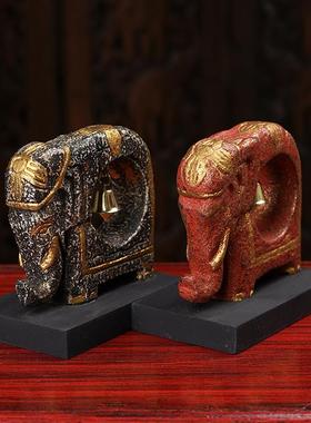 泰国手工雕刻铜铃大象工艺品创意电视酒柜博古架桌面装饰玄关摆件