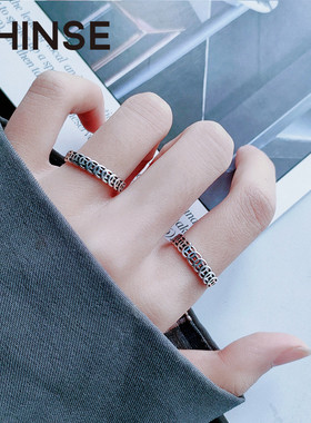 S925纯银守财钱币轻奢不掉色小A众设计ins复古风情侣对戒潮男女款