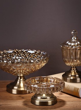 新果盘烟灰缸糖果罐装样板房欧式家居装饰水晶古典果盘