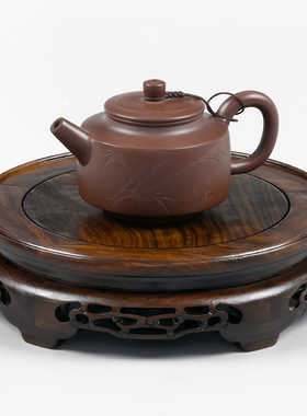 实木圆形瓶底座雕刻工艺品茶壶鱼缸奇石头红木底座架