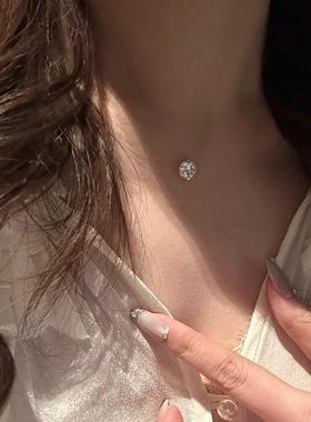 小众极简人鱼之泪隐形鱼线项链女锆石珍珠镭射百搭叠戴颈链锁骨链