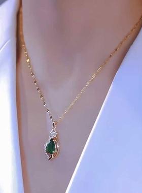 覆古祖母绿锆石钛钢项炼小众轻奢网红2025新款爆款高级锁骨炼配饰