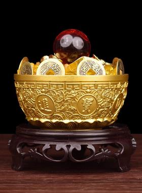 铜聚宝盆摆件纯黄铜米缸铜缸存钱罐日进斗金客厅办公室桌面装饰品