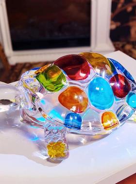 H317 彩色乌龟水晶玻璃手绘彩色乌龟摆件客厅玄关装饰摆件