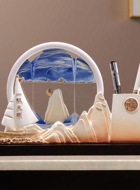 创意一帆风顺流沙画 画船笔筒摆件办公室书房装饰品毕业季送老师