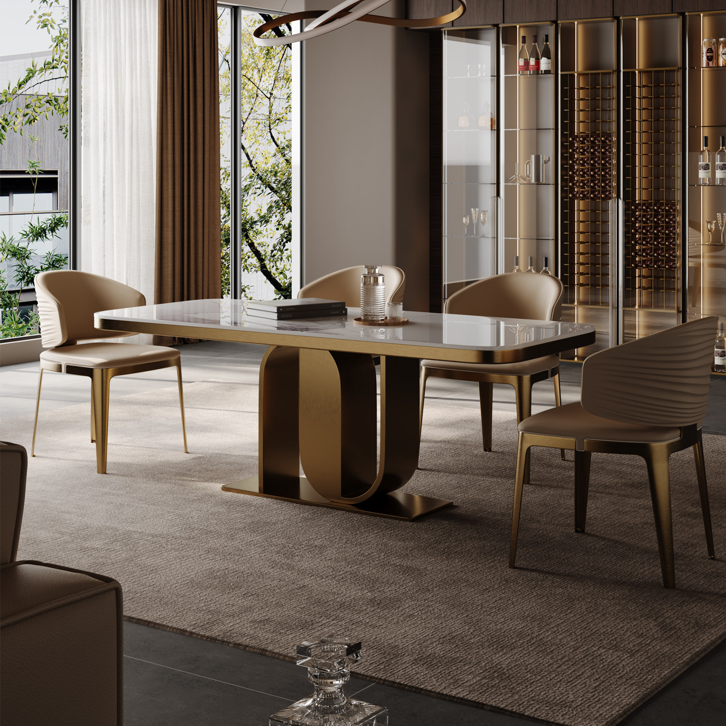 万博友轻奢岩板餐桌椅子组合2025新款家用长方形意式餐厅吃饭桌子,淘宝优惠券,粉丝福利购,淘宝优惠卷