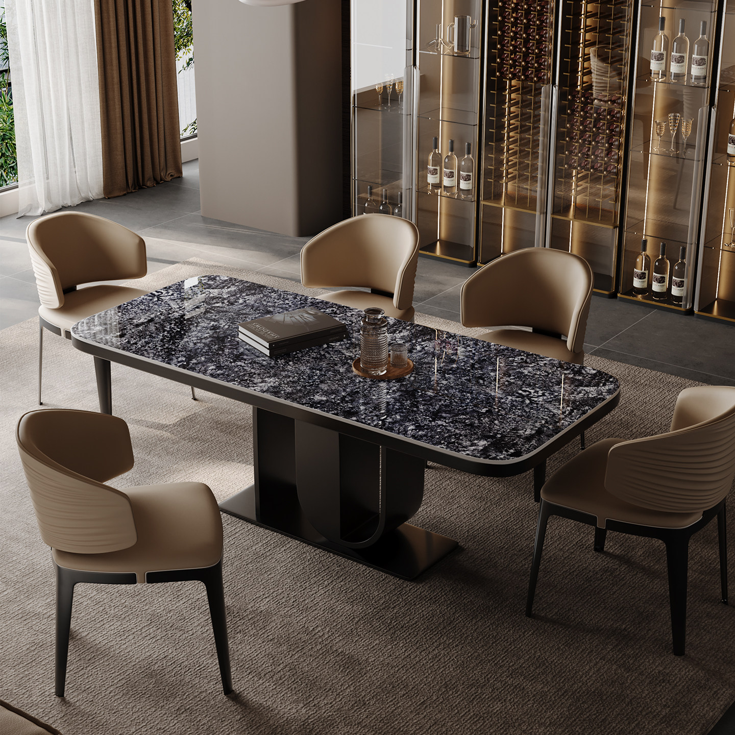 万博友轻奢岩板餐桌椅子组合2025新款家用长方形意式餐厅吃饭桌子,淘宝优惠券,粉丝福利购,淘宝优惠卷