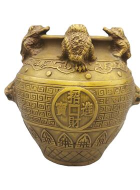 古玩铜器收藏铜 金蟾聚宝盆四方来财造型精美包浆润泽