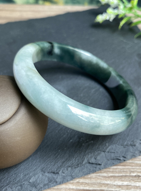 天然缅甸翡翠手镯53圈口油青绿色