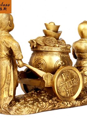 班德拉斯铜运财童子推车送财摆件家居开业送礼办公商务装饰品摆件