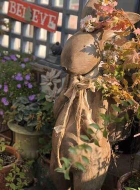 美式彷古树脂小兔竹篓庭院创意摆件花架收纳客厅玄关桌面家用装饰