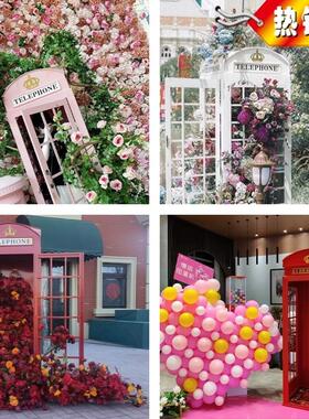 定制欧式复古红色电话亭铁艺摆件英伦工业风创意网红装饰道具模型