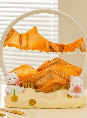 招财猫画摆件客厅酒柜办公室桌面沙漏装饰品乔迁开业礼物