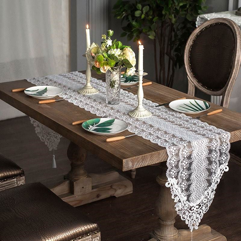 蕾丝桌旗欧式电视柜盖美式桌旗盖在长桌布装饰毛巾咖啡桌旗 - 图1