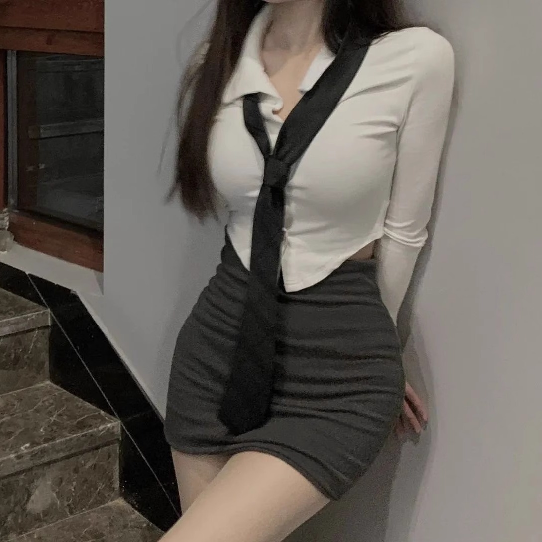 性感内衣2025新款辣妹jk制服套装女秘书学院风纯欲衬衣半身包臀裙 - 图0