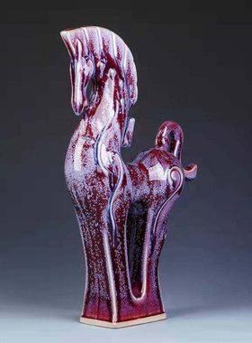 神后钧瓷窑变手工摆件送礼收藏桌面博古架开片吉祥招财韩美林马