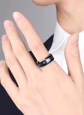 轻奢飒雅蓝色男士戒指锆石高级网红色钨金男戒指时尚精致生肖龙戒