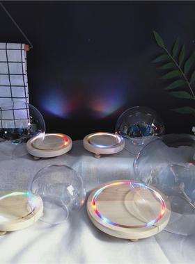 圣诞节永生花圆球形玻璃罩手办盲盒积木防尘罩七彩闪烁发光小夜灯