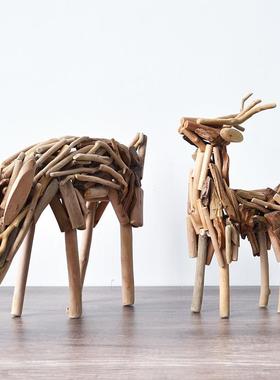 居慢生活手工实木小鹿摆件客厅电视柜酒柜家居装饰工艺品创意礼物