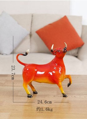 纯铜牛摆件红福牛气n冲天大理石客厅玄关办公室招财装饰品鸿运礼