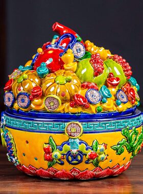 台湾摆件交趾陶商务家居饰品摆件开业礼品彩陶门招财聚财海聚宝盆