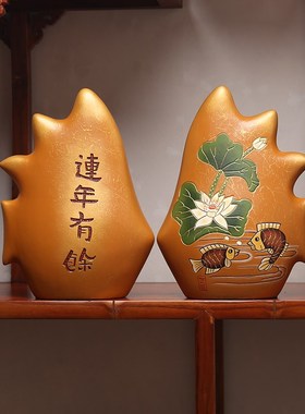 中式陶瓷博古架客厅进门入户玄关隔断小摆件酒柜装U饰品对鱼工艺