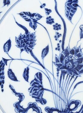 一德束莲纹大宣盘 明收藏品摆件仿古瓷器青花古董